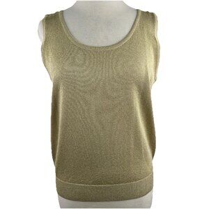 Tesori Sz XL Sleeveless Sweater Vest Wool Blend Gold Sparkly Quiet Luxury